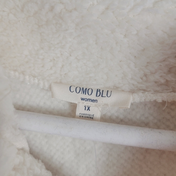 NEW Como Blu Fuzzy Faux Fur Sweater with Pearl Buttons size 1X off white/cream - Picture 4 of 8